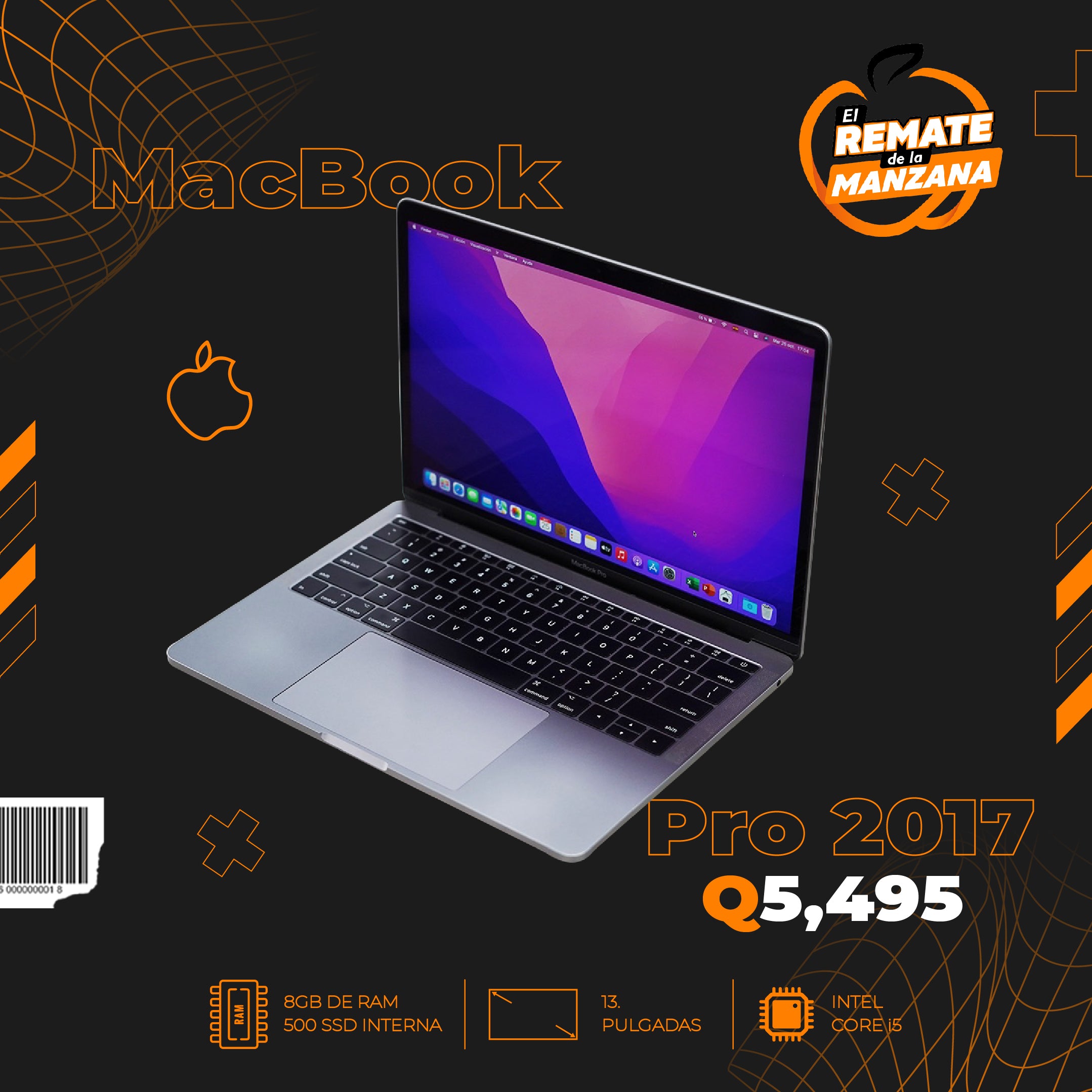 MacBook Pro 2017 13 pulgadas Core i5 8gb 500SSD